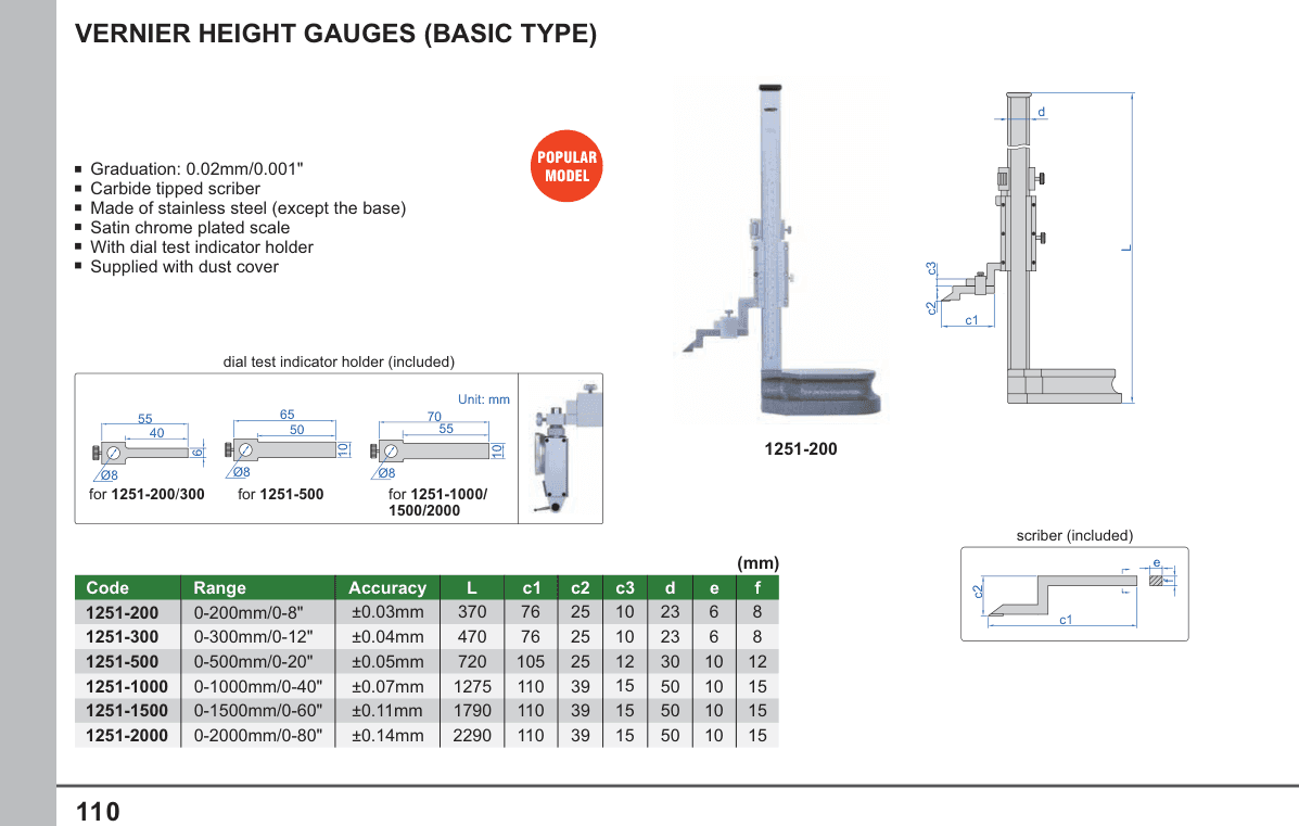 INSIZE Vernier Height Gauges (Basic Type) (1251-200)