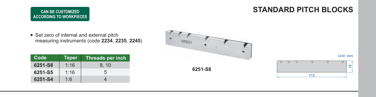 INSIZE Standard Pitch Blocks (6251-S8)