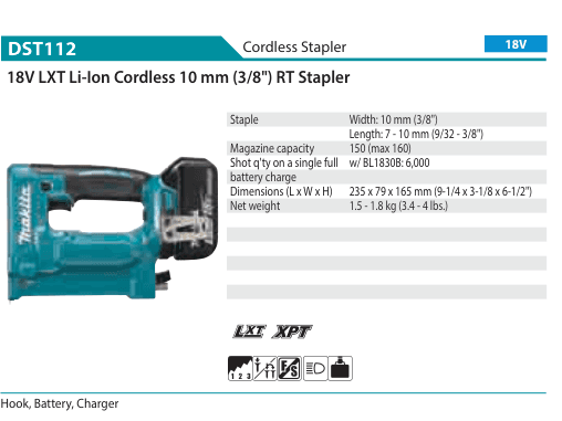 เครื่องยิงลวดเย็บไร้สาย Makita DST112