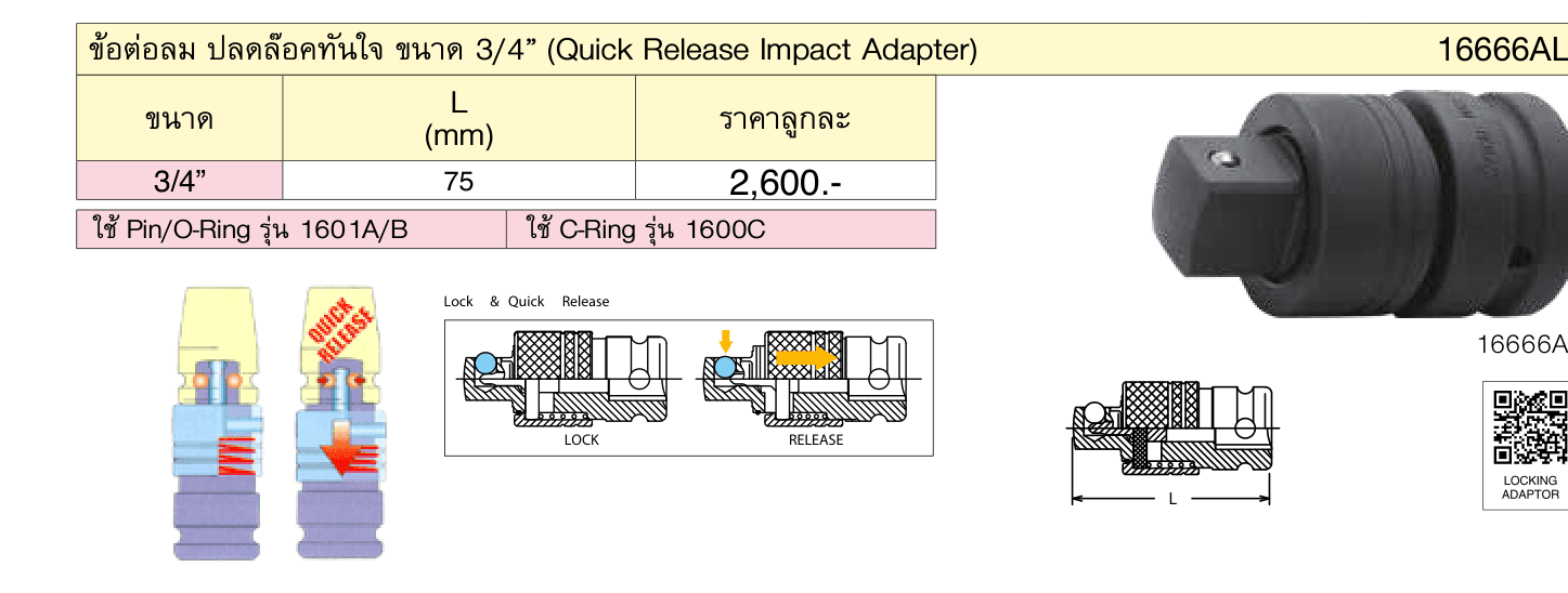 ข้อต่อลม ปลดล๊อคทันใจ ขนาด 3/4” (Quick Release Impact Adapter)