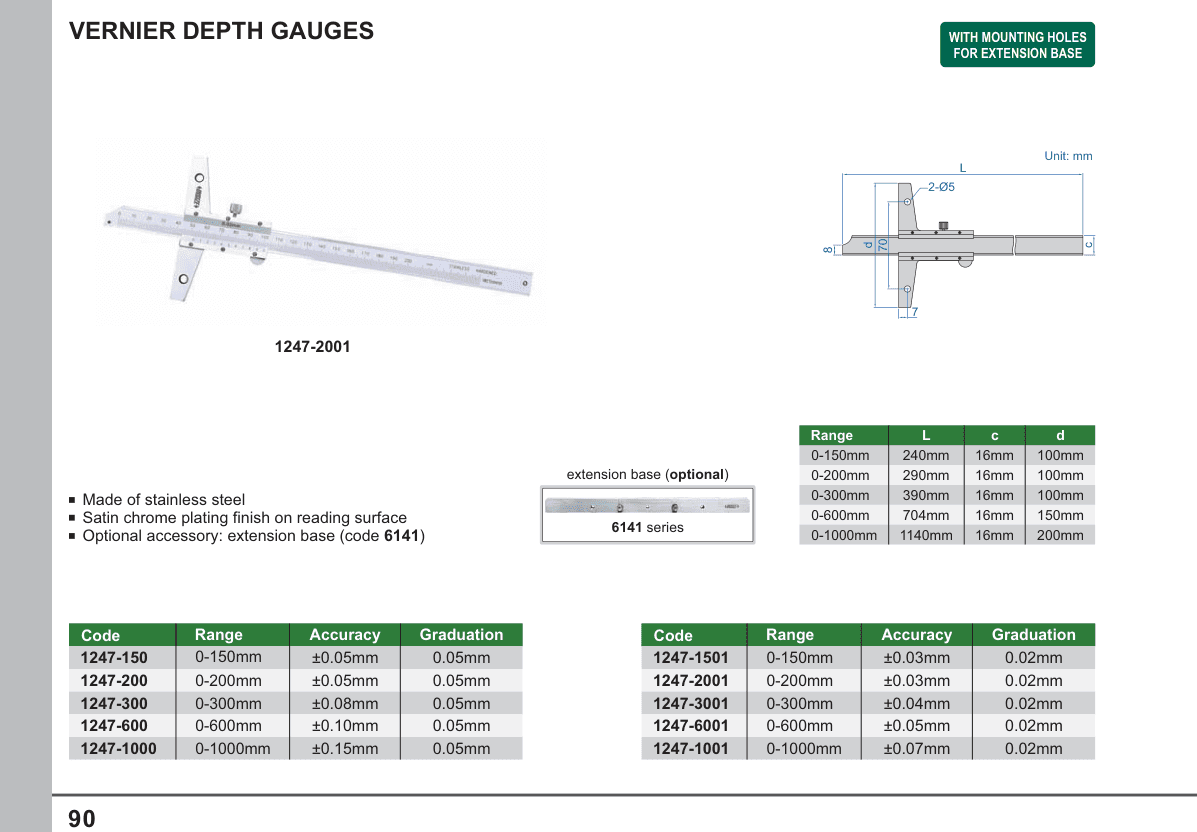 INSIZE Vernier Depth Gauges (1247-2001)