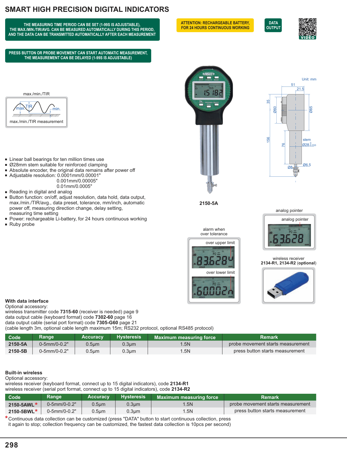 INSIZE Smart High Precision Digital Indicators (2150-5A)
