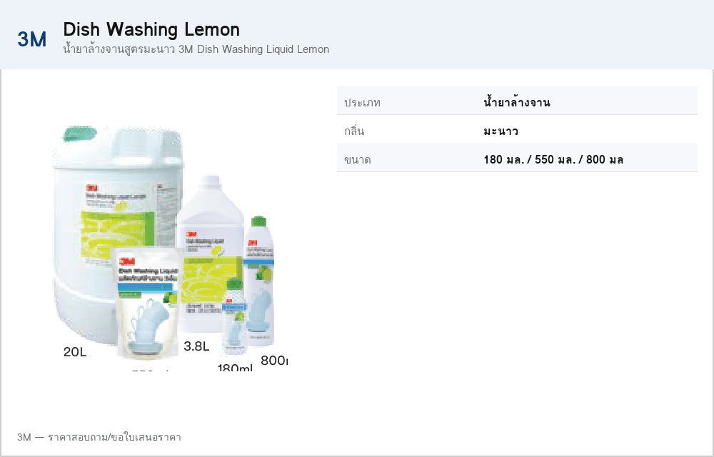 น้ำยาล้างจานสูตรมะนาว 3M Dish Washing Liquid Lemon