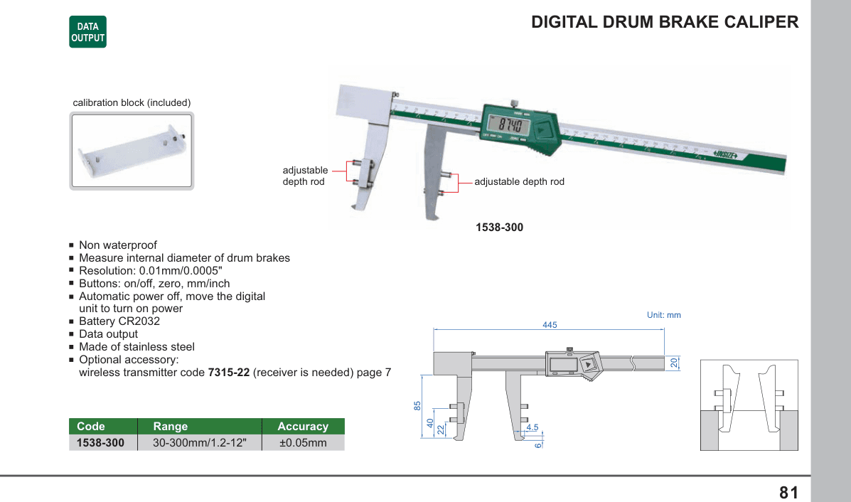INSIZE Digital Drum Brake Caliper (1538-300)
