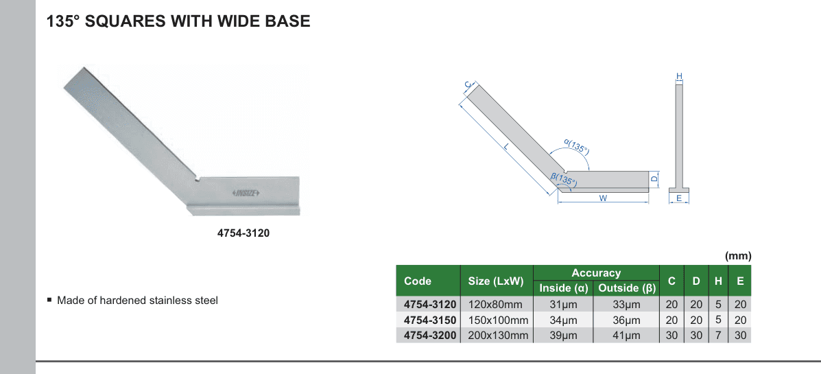 INSIZE 135° Squares With Wide Base (4754-3120)