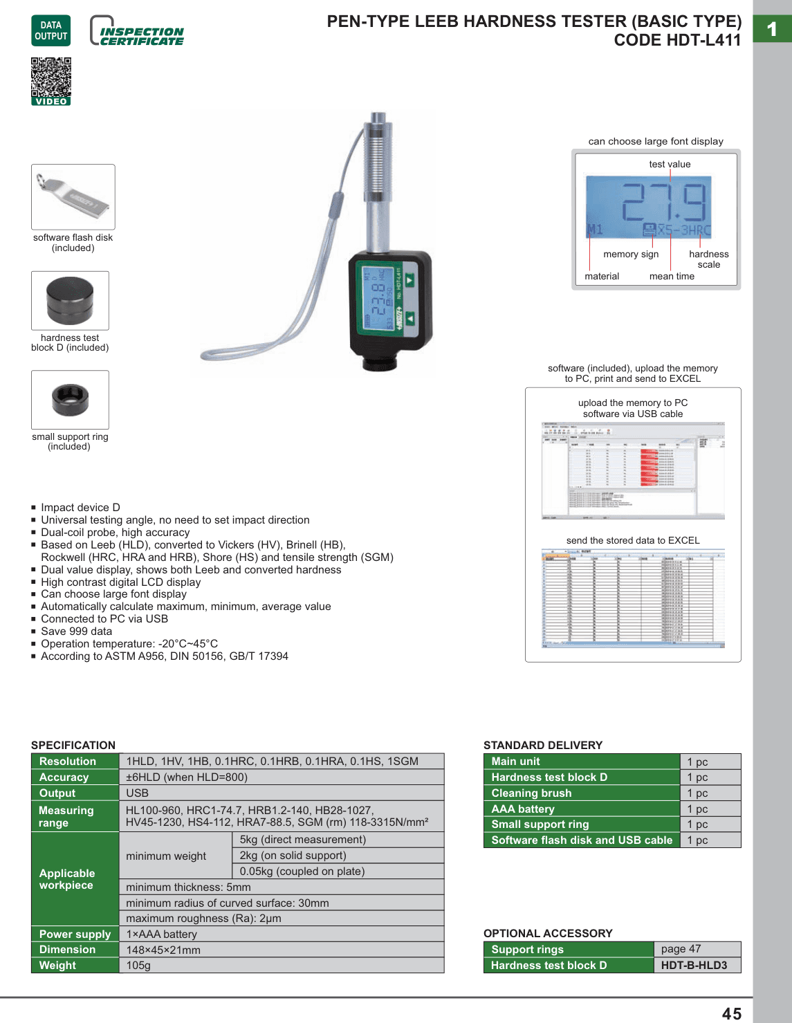INSIZE Pen-Type Leeb Hardness Tester (Basic Type) (HDT-L411)