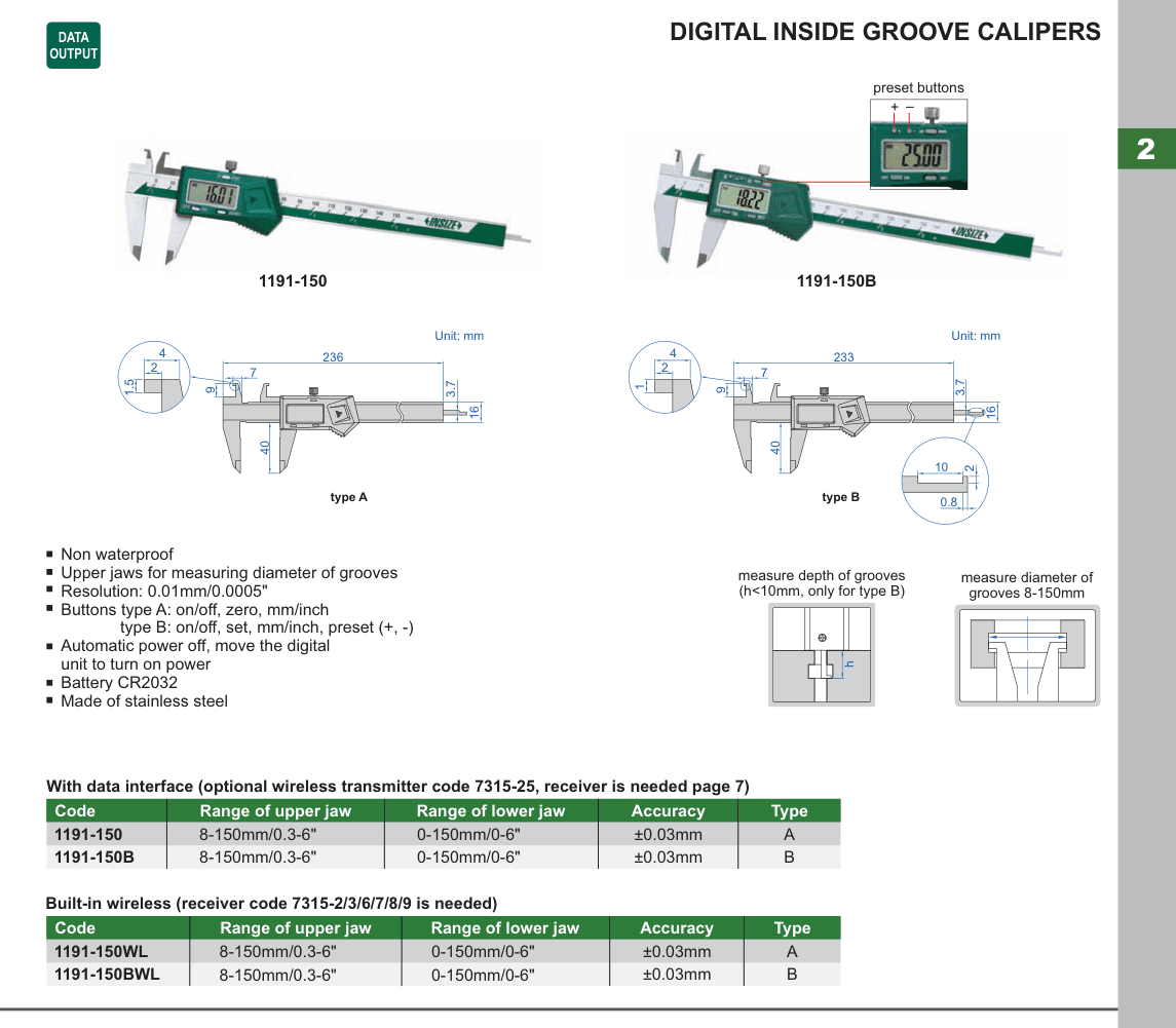 INSIZE Digital Inside Groove Calipers (1191-150)