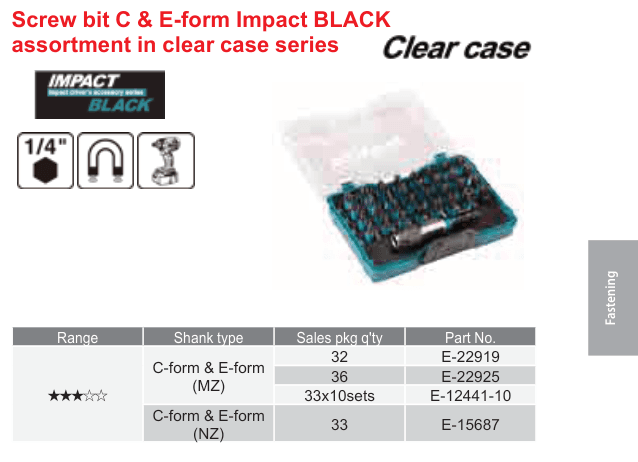 อุปกรณ์เสริม Makita — Screw bit C & E-form Impact BLACK assortment in clear case series