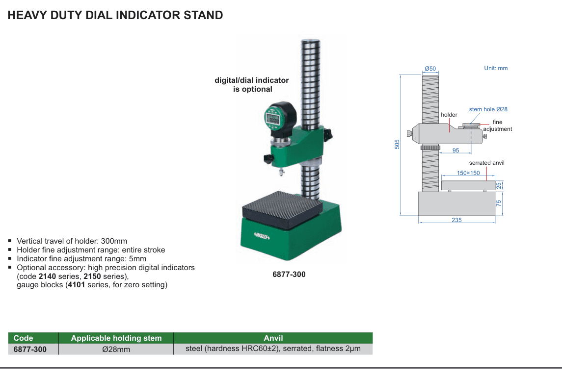 INSIZE Heavy Duty Dial Indicator Stand (6877-300)