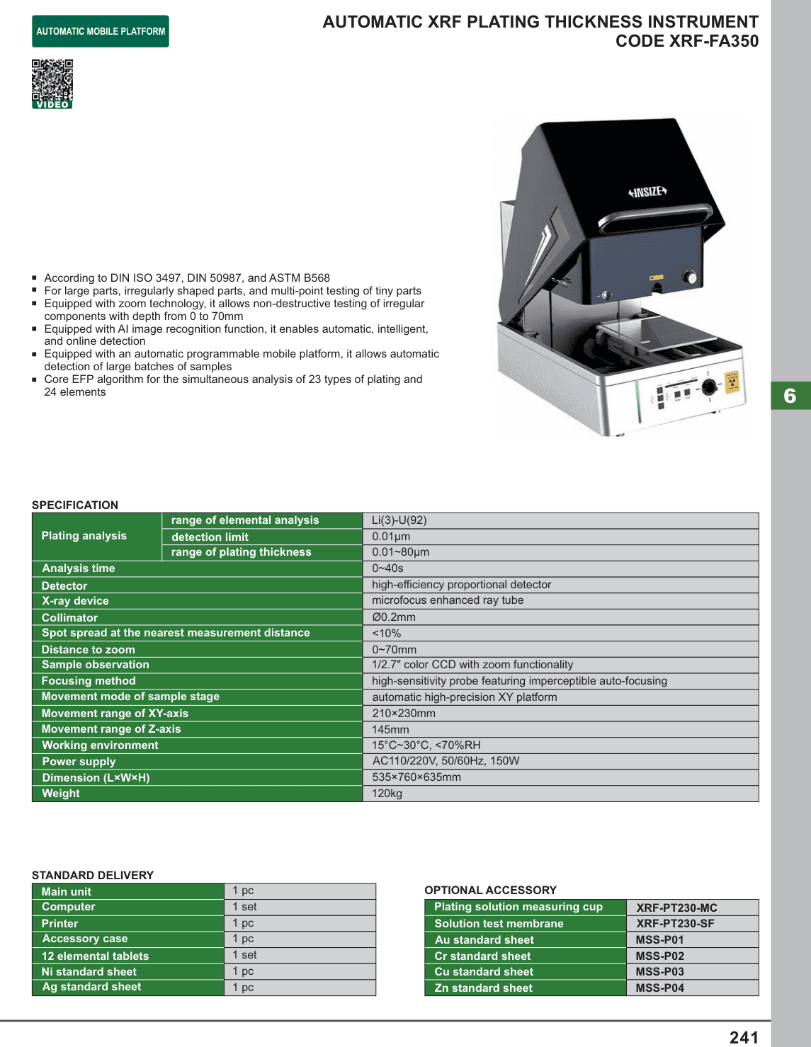 INSIZE Automatic Xrf Plating Thickness Instrument (XRF-FA350)