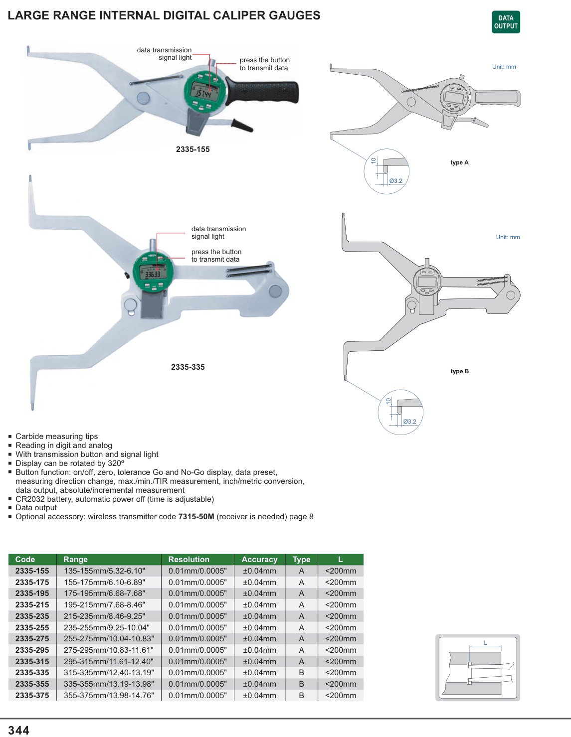 INSIZE Large Range Internal Digital Caliper Gauges (2335-335)
