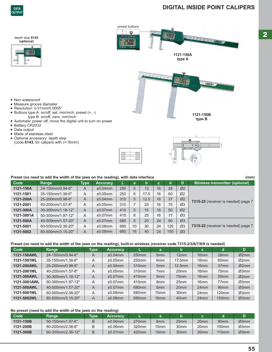 INSIZE Digital Inside Point Calipers (1121-150B)