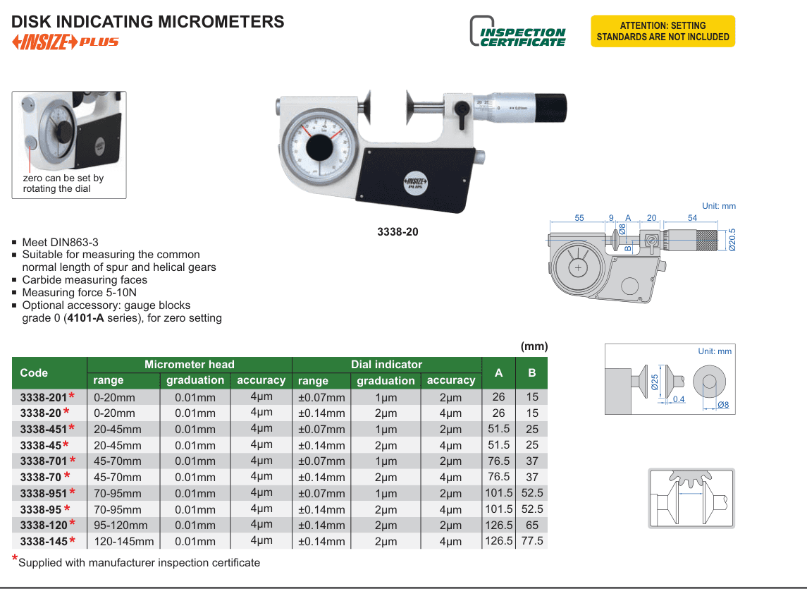 INSIZE Disk Indicating Micrometers (3338-20)