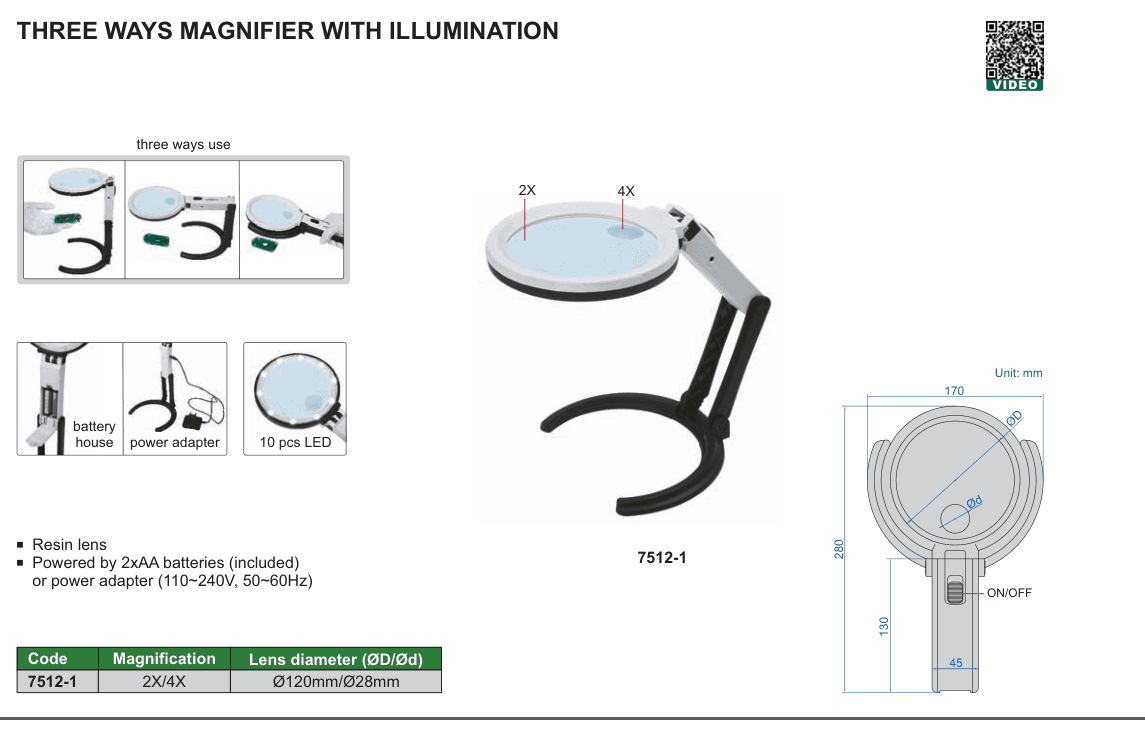 INSIZE Three Ways Magnifier With Illumination (7512-1)