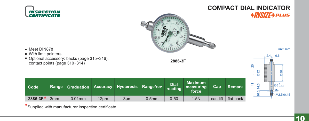 INSIZE Compact Dial Indicator (2886-3F)