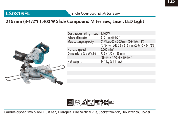 เลื่อยองศาสไลด์ Makita LS0815FL