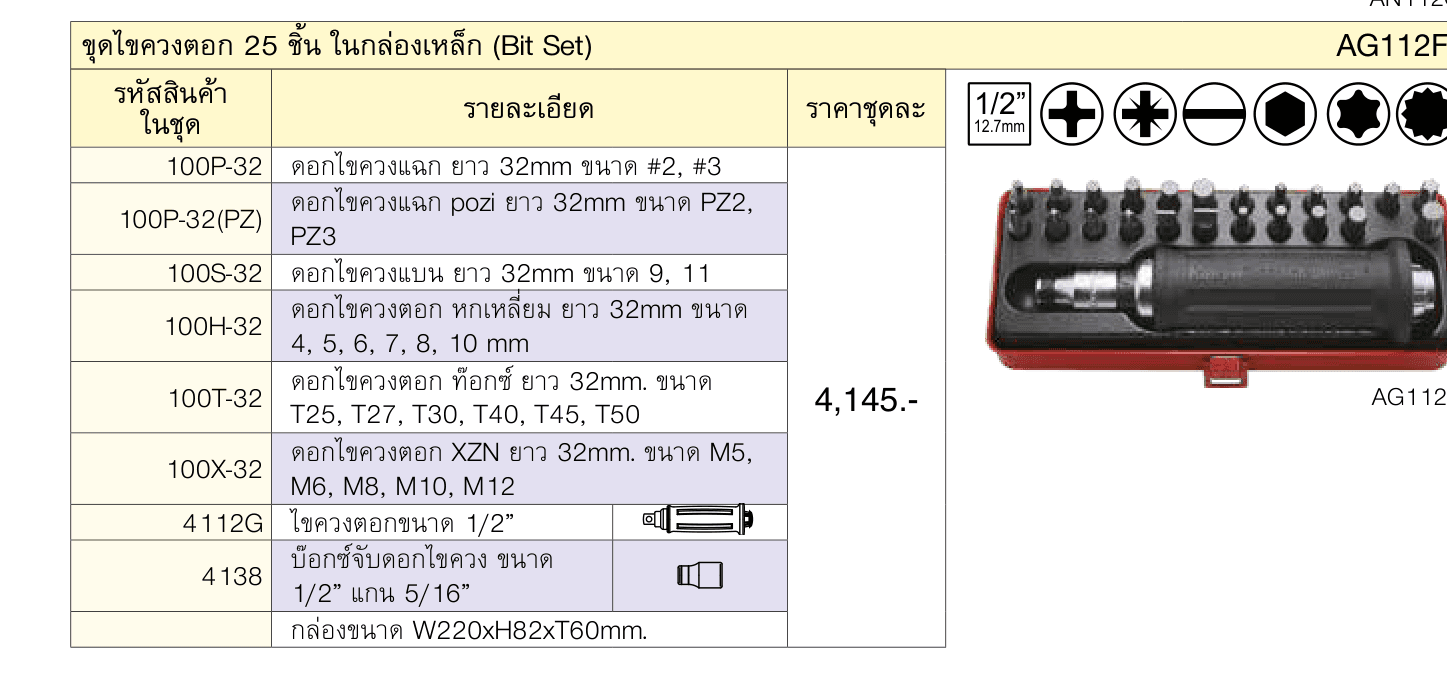 ขุดไขควงตอก 25 ชิ้น ในกล่องเหล็ก (Bit Set)