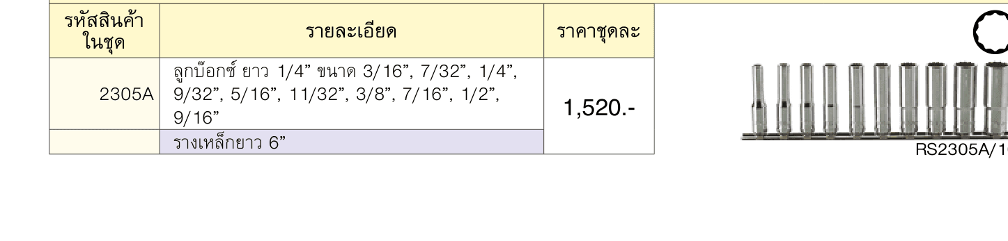 ลูกบ๊อกซ์ ยาว 12P (นิ้ว) ขนาด 1/4” ชุด 10 ชิ้น ในรางเหล็ก (Deep Socket Set on Rail)