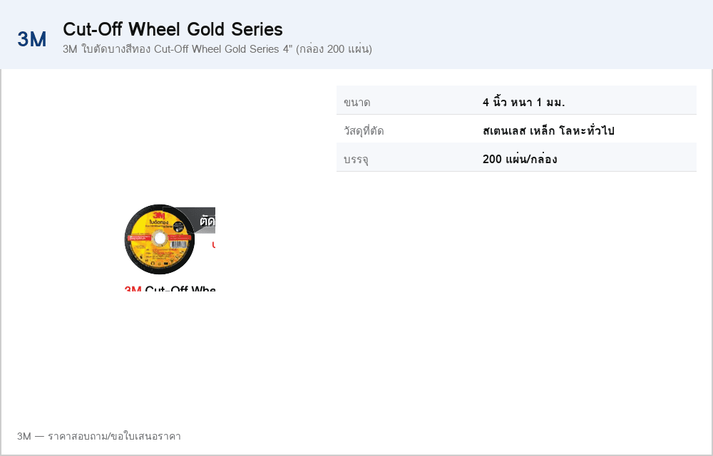 3M ใบตัดบางสีทอง Cut-Off Wheel Gold Series 4" (กล่อง 200 แผ่น)