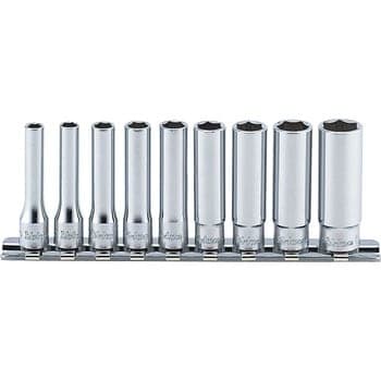 ลูกบ๊อกซ์ ยาว 12P (นิ้ว) ขนาด 1/4” ชุด 9 ชิ้น ในรางเหล็ก (Deep Socket Set on Rail)
