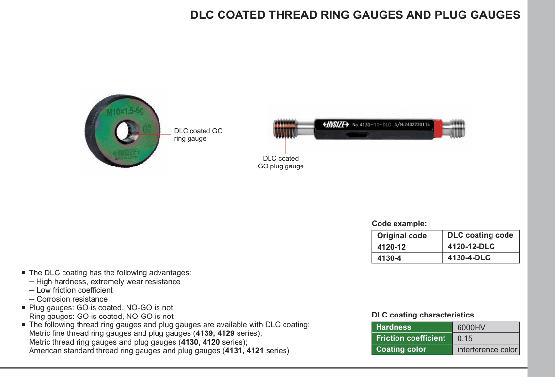 INSIZE Dlc Coated Thread Ring Gauges And Plug Gauges (4120-12)