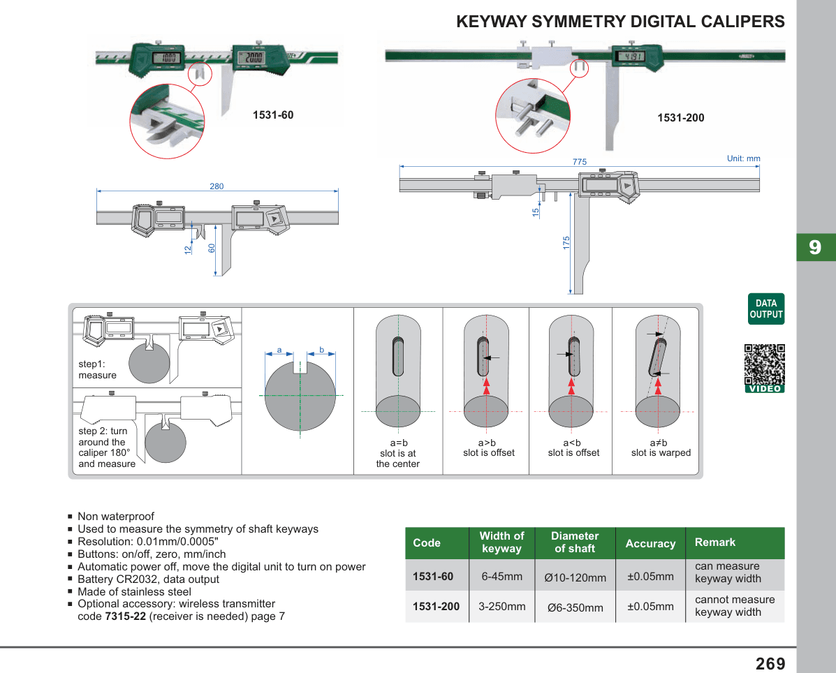 INSIZE Keyway Symmetry Digital Calipers (1531-60)