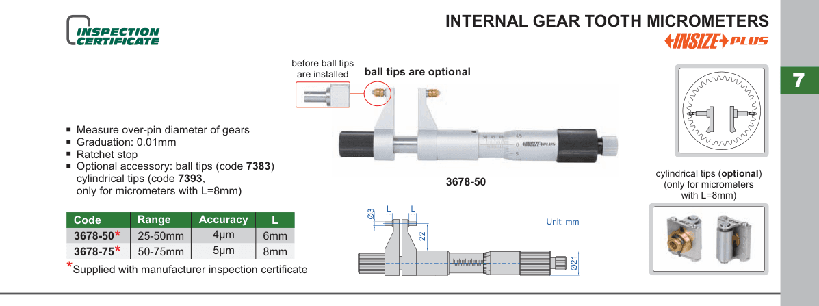 INSIZE Internal Gear Tooth Micrometers (3678-50)