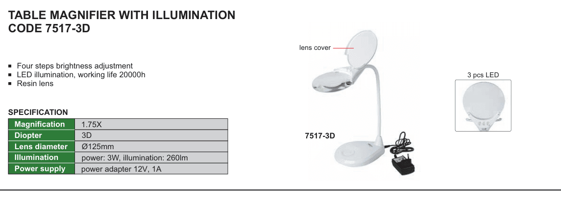 INSIZE Table Magnifier With Illumination (7517-3D)