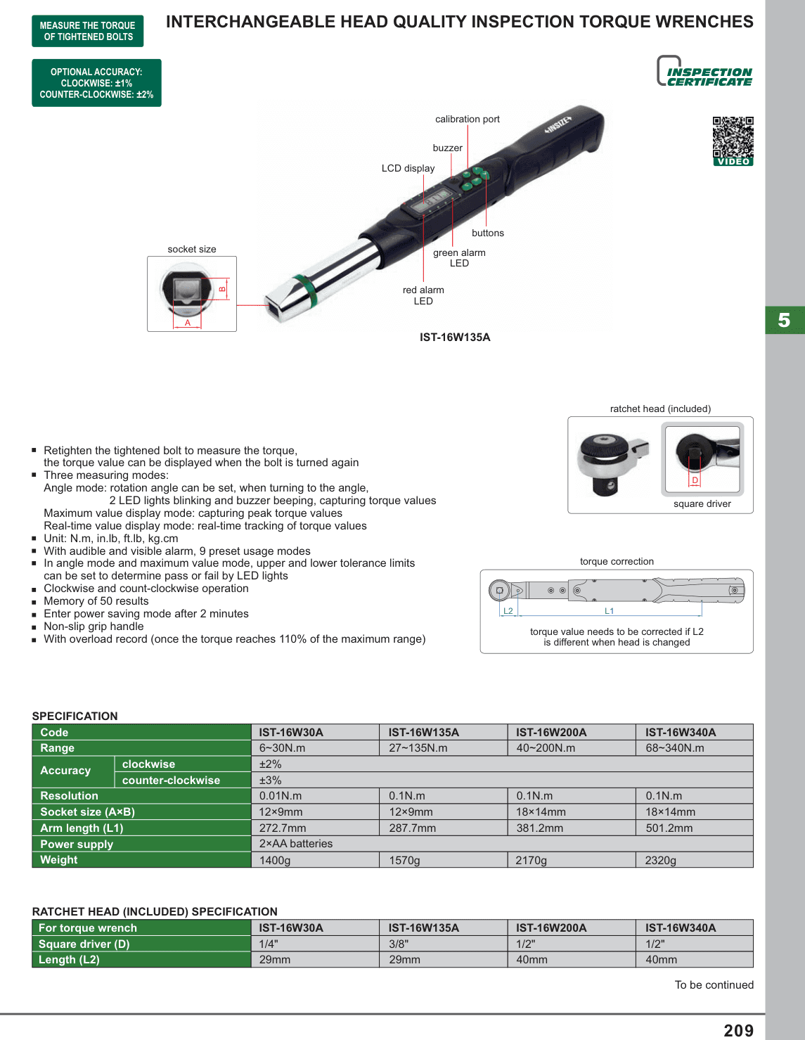 INSIZE Interchangeable Head Quality Inspection Torque Wrenches (IST-16W30A)