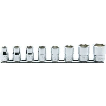 ลูกบ๊อกซ์ สั้น 6P (มิล) ขนาด 3/8” ชุด 8 ชิ้น ในรางเหล็ก (Socket Set on Rail)