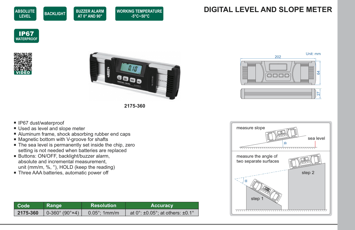 INSIZE Digital Level And Slope Meter (2175-360)