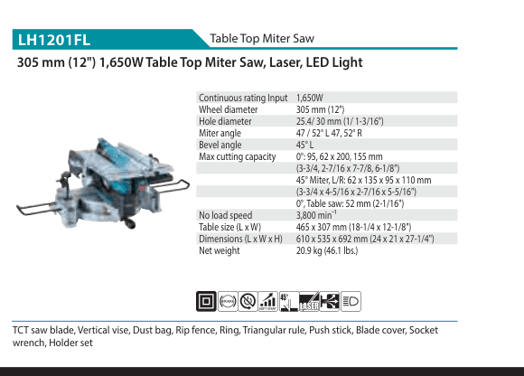 เลื่อยองศาตั้งโต๊ะ Makita LH1201FL