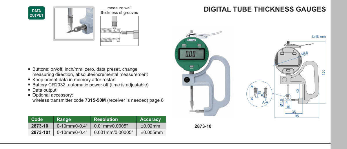 INSIZE Digital Tube Thickness Gauges (2873-10)