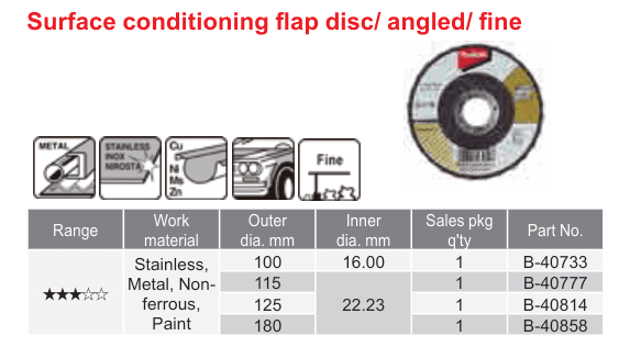 อุปกรณ์เสริม Makita — Surface conditioning flap disc/ angled/ fine