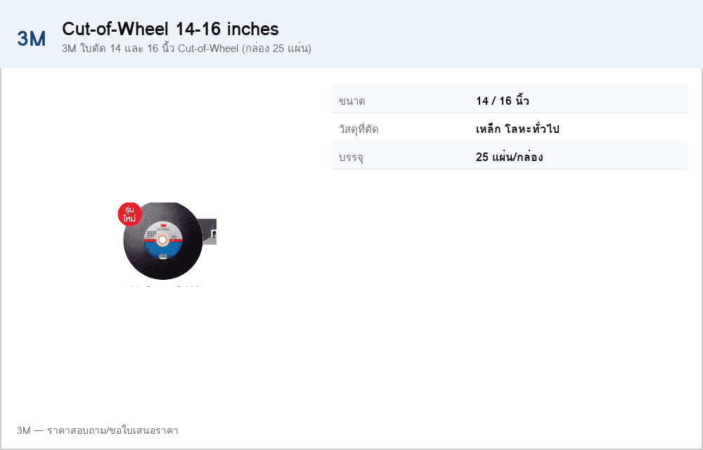 3M ใบตัด 14 และ 16 นิ้ว Cut-of-Wheel (กล่อง 25 แผ่น)