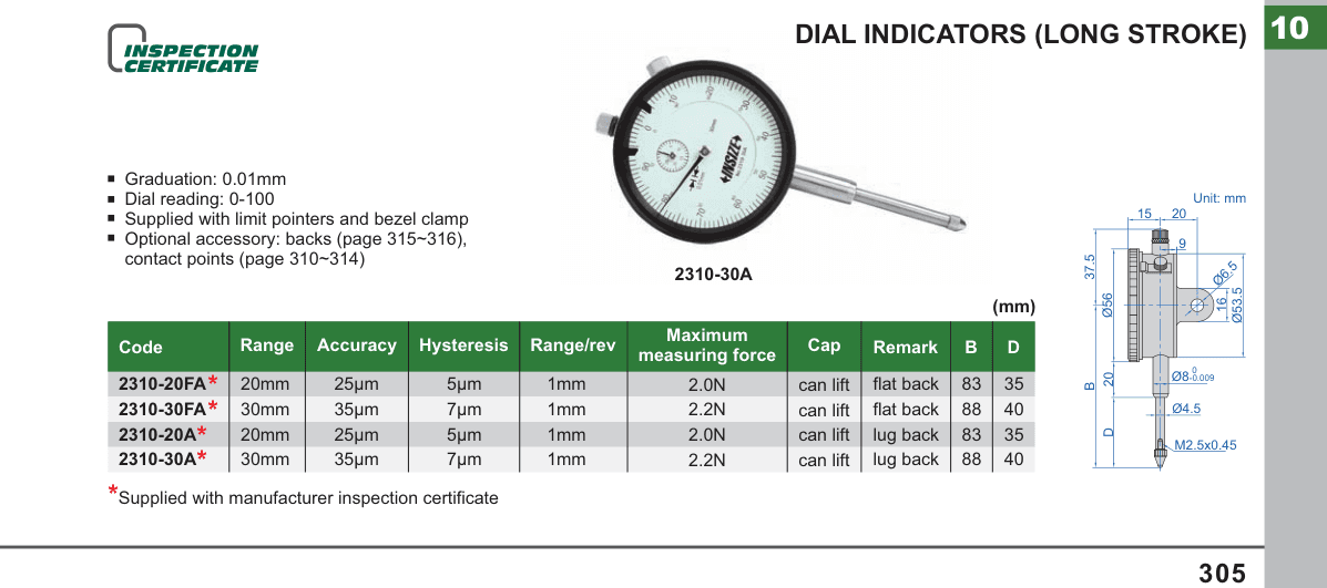 INSIZE Dial Indicators (Long Stroke) (2310-30A)