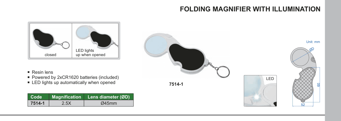 INSIZE Folding Magnifier With Illumination (7514-1)