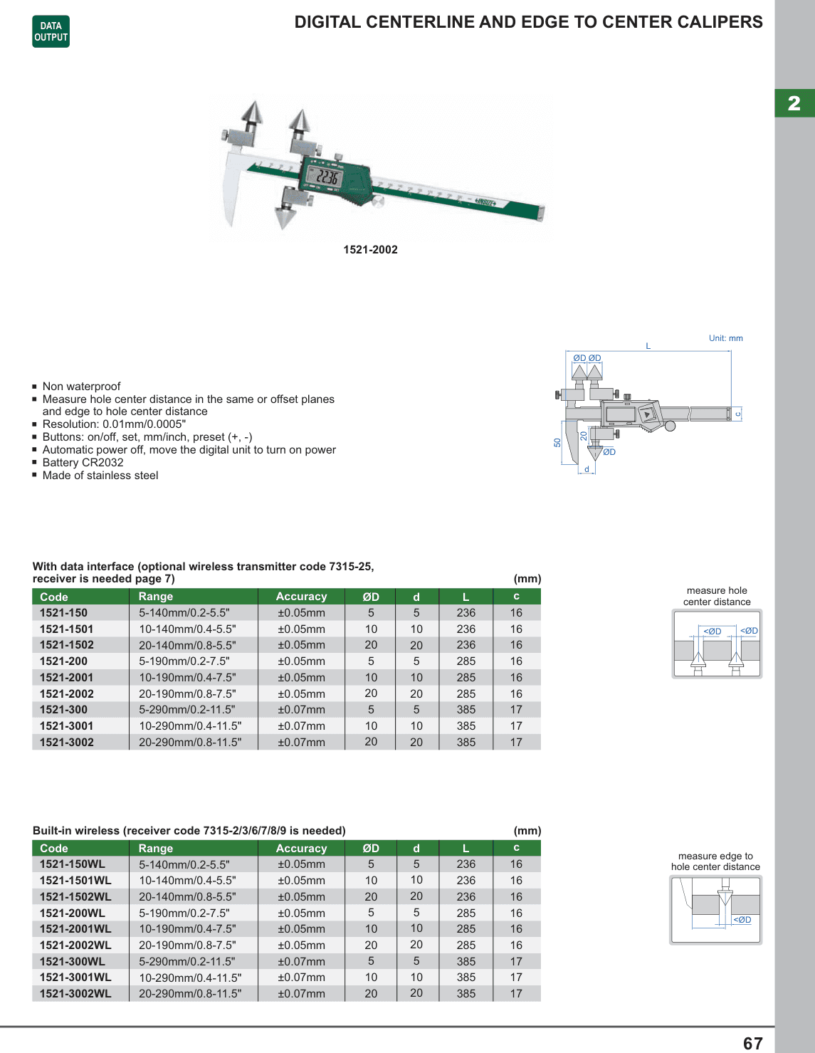 INSIZE Digital Centerline And Edge To Center Calipers (1521-2002)