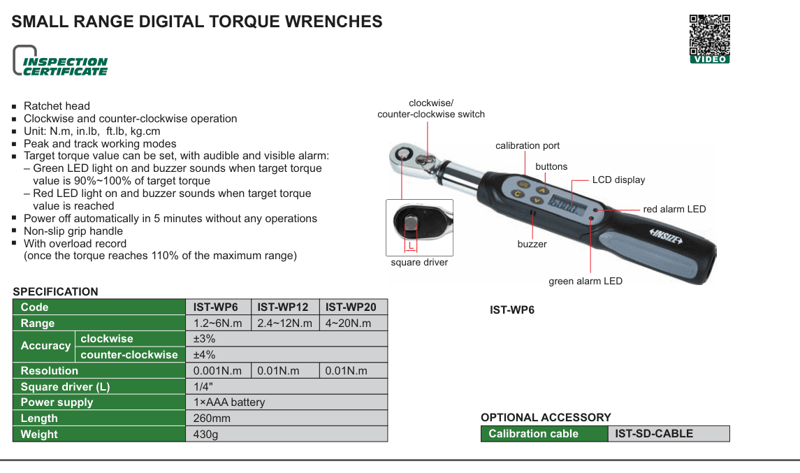 INSIZE Small Range Digital Torque Wrenches (IST-WP6)