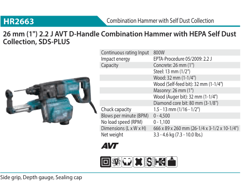 Hammer drilling/Chiselling Makita HR2663