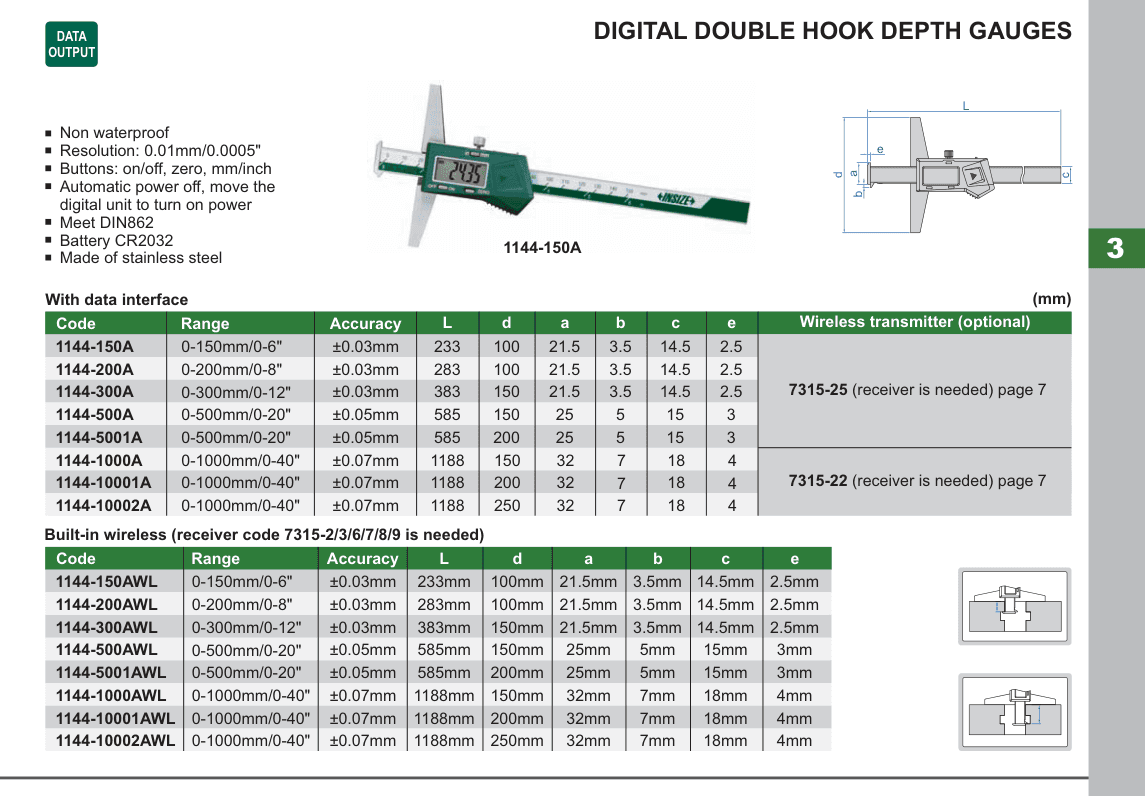 INSIZE Digital Double Hook Depth Gauges (1144-150A)