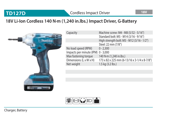 ไขควงกระแทกไร้สาย Makita TD127D