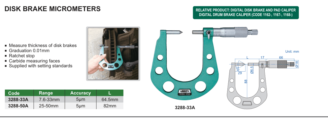 INSIZE Disk Brake Micrometers (3288-33A)