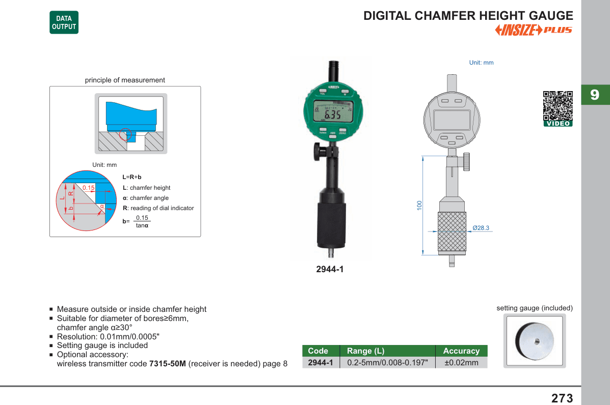 INSIZE Digital Chamfer Height Gauge (2944-1)