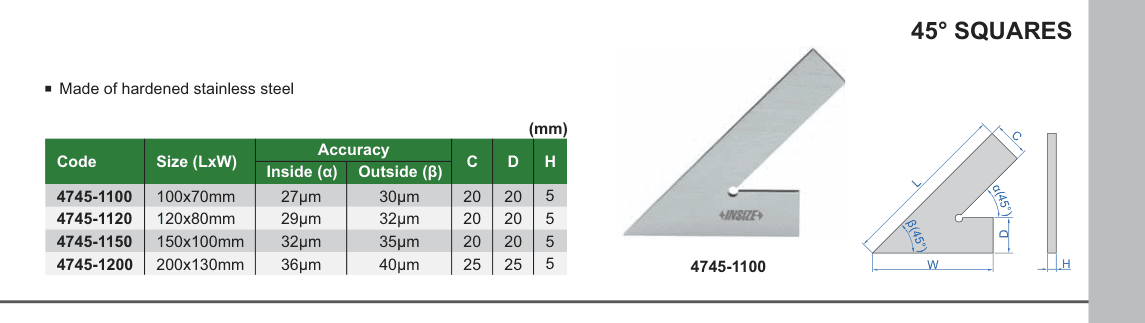 INSIZE 45° Squares (4745-1100)
