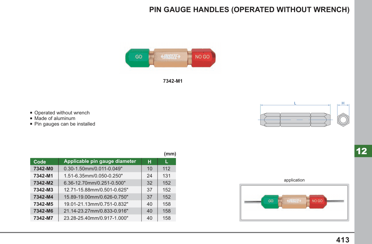 INSIZE Pin Gauge Handles (Operated Without Wrench) (7342-M1)