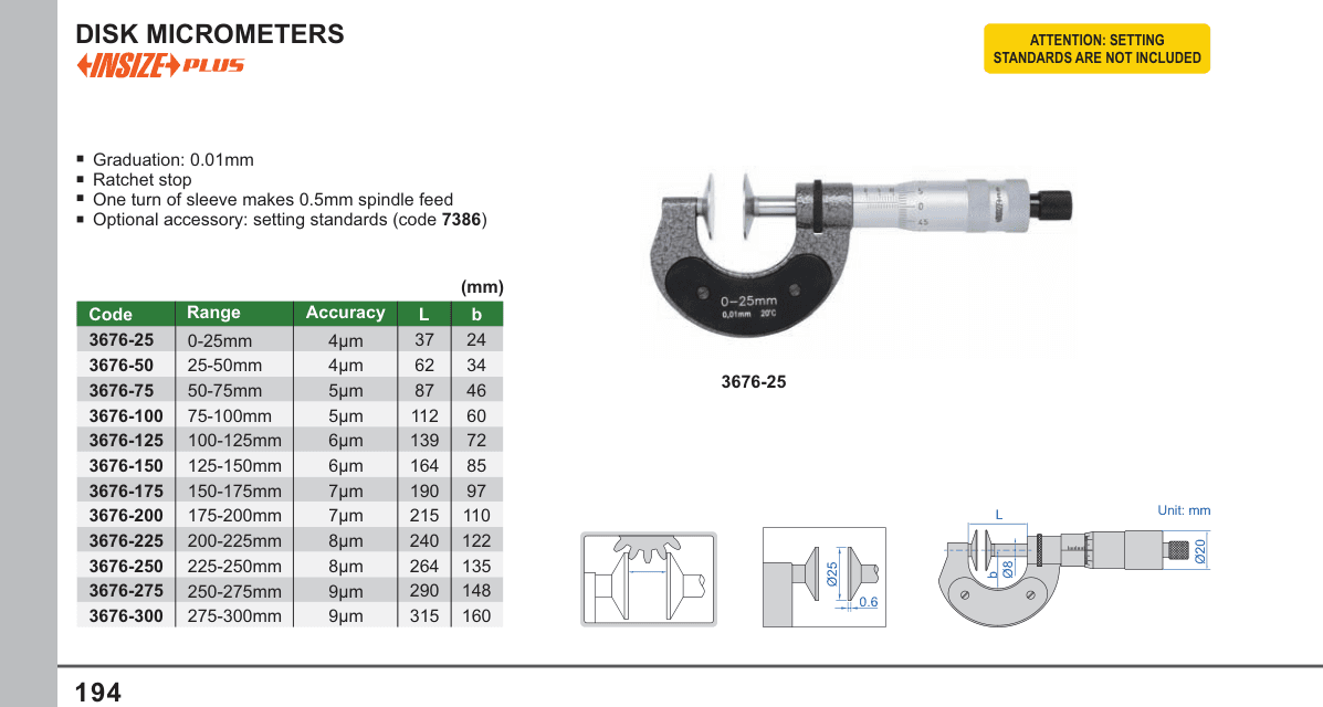 INSIZE Disk Micrometers (3676-25)