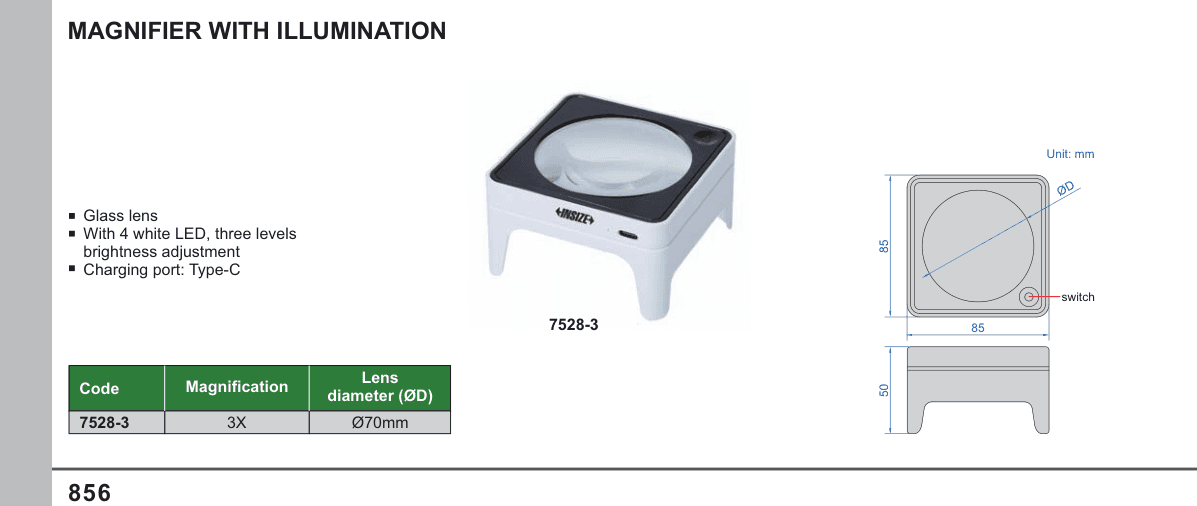INSIZE Magnifier With Illumination (7528-3)