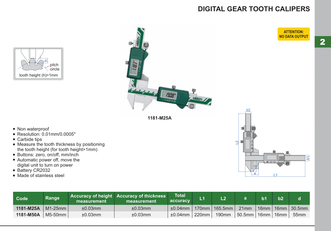 INSIZE Digital Gear Tooth Calipers (1181-M25A)