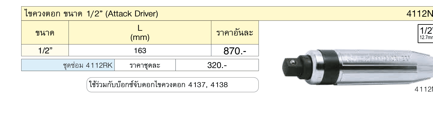 ไขควงตอก ขนาด 1/2” (Attack Driver)